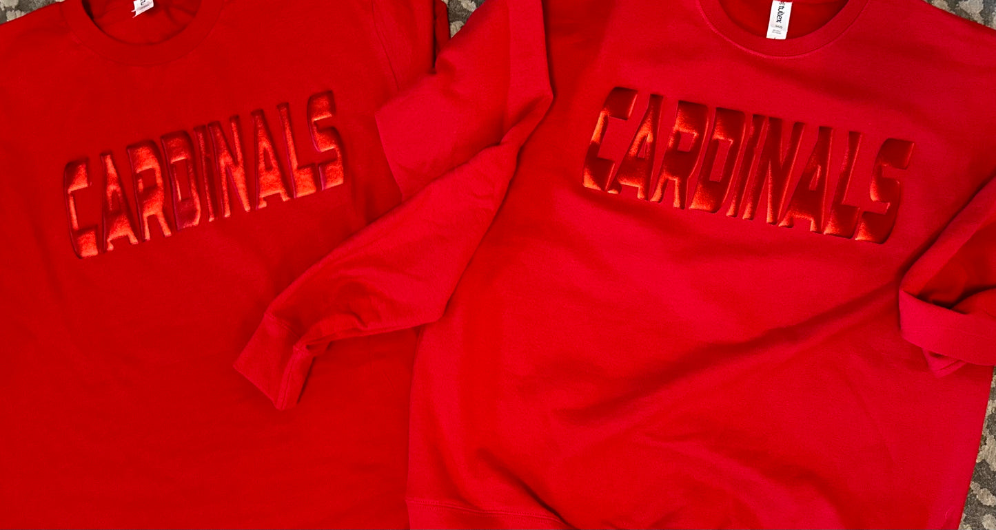 Red on red chrome puff cardinals