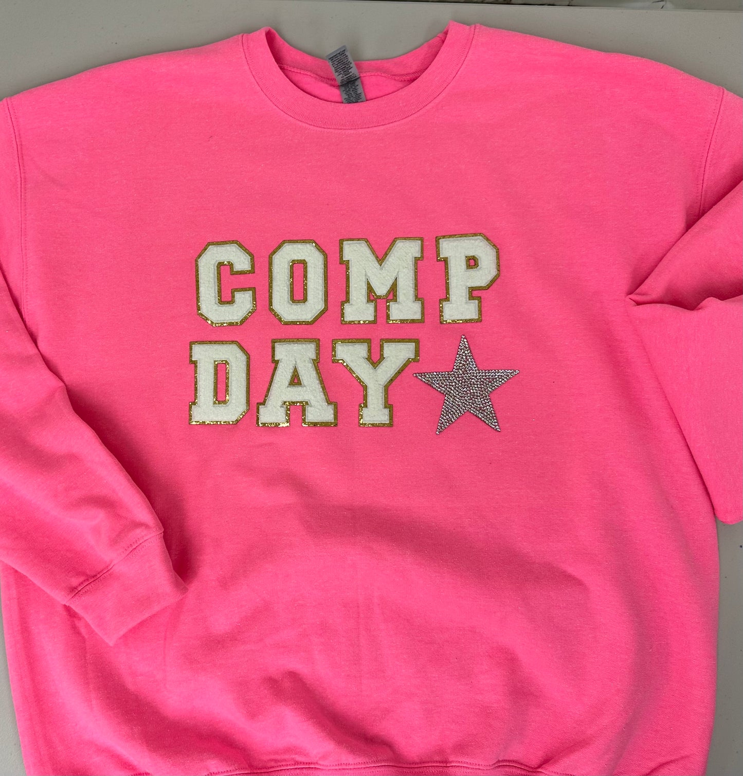 Comp Day Chenille patch sweatshirt