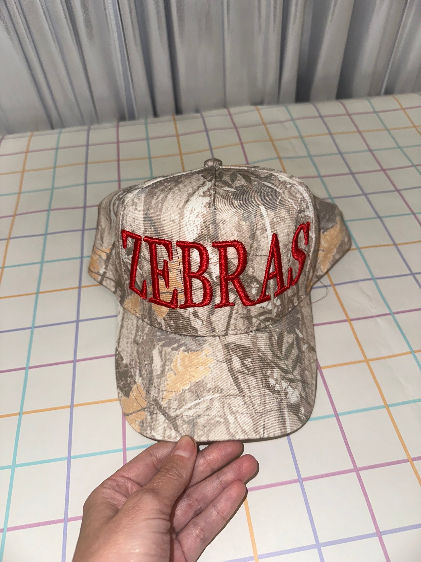 RE - camo hat 3D puff Zebras - embroidered