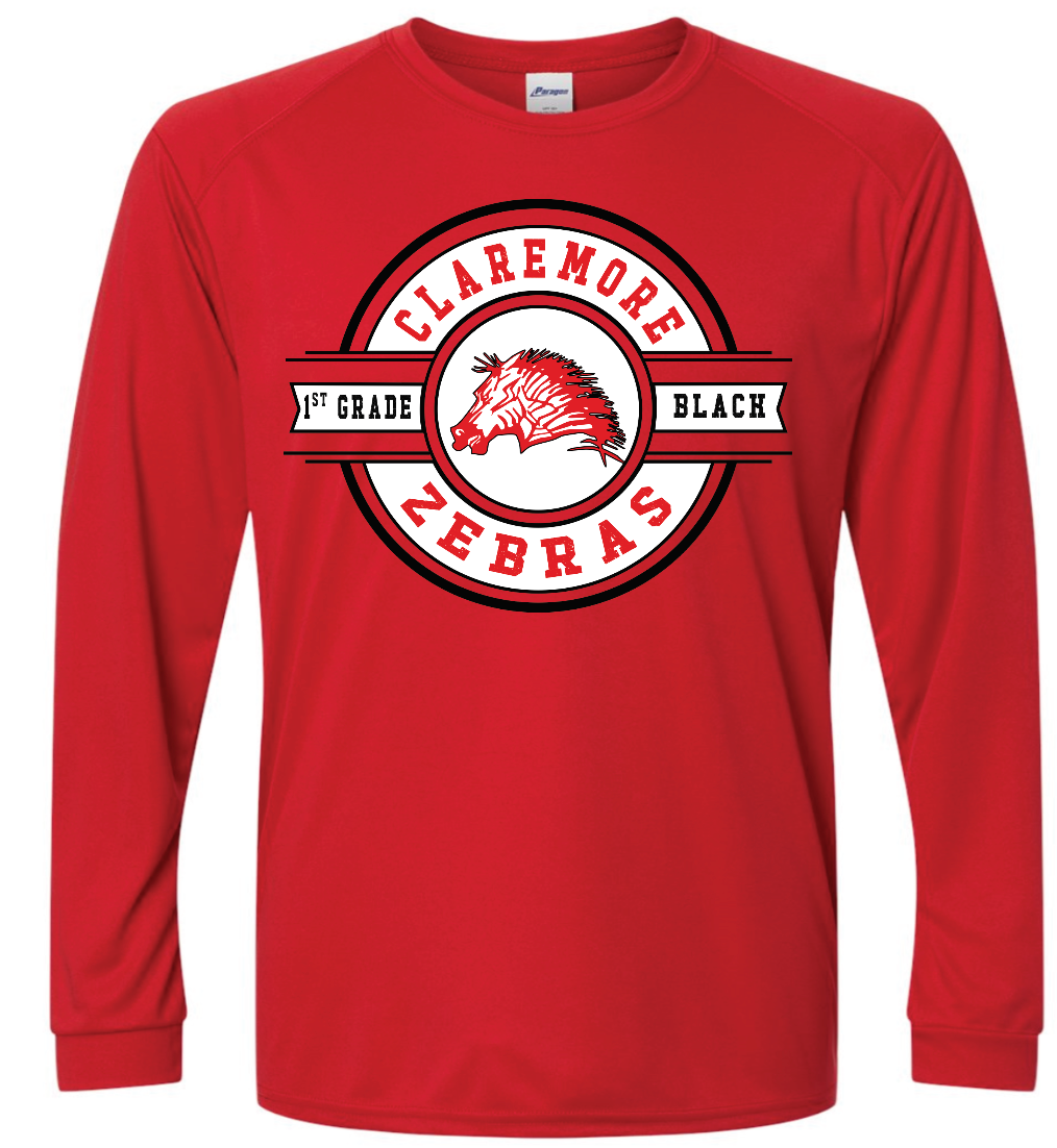 Performance long sleeve tee red Zebra football 1st grade - BLACK