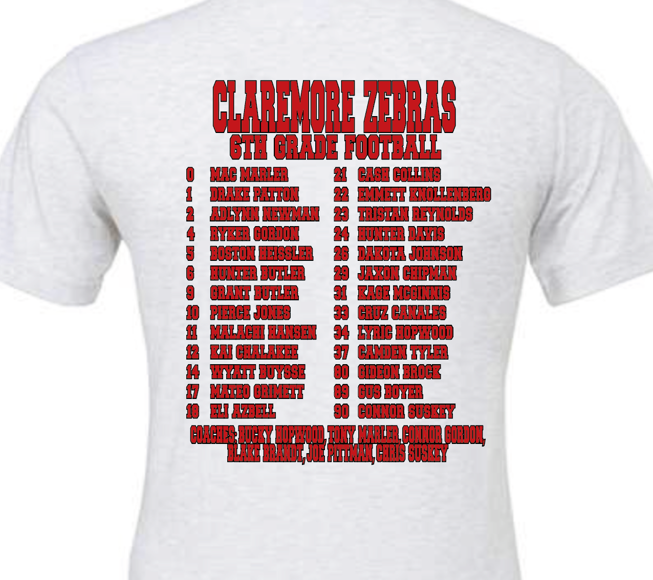 Adult Claremore football 6th grade tshirt - white//laces