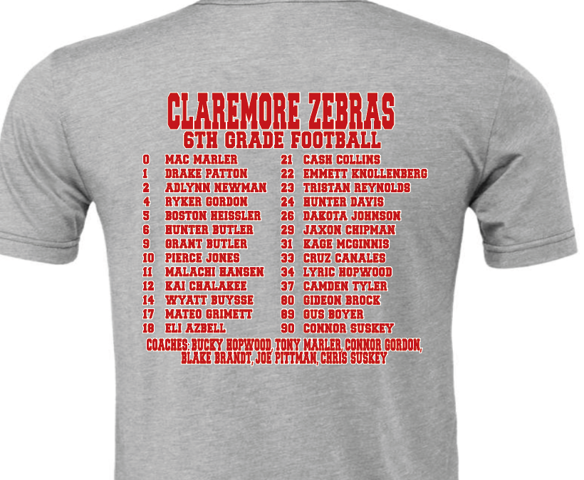 Adult Claremore 6th grade football background tshirt