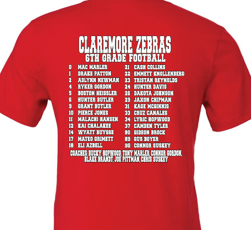 YOUTH Claremore 6th grade split football t-shirt
