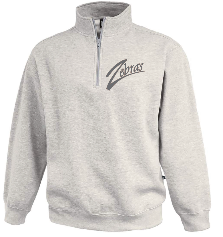 WRJH - 1/4 zip ash Zebra word logo in dark grey embroidered