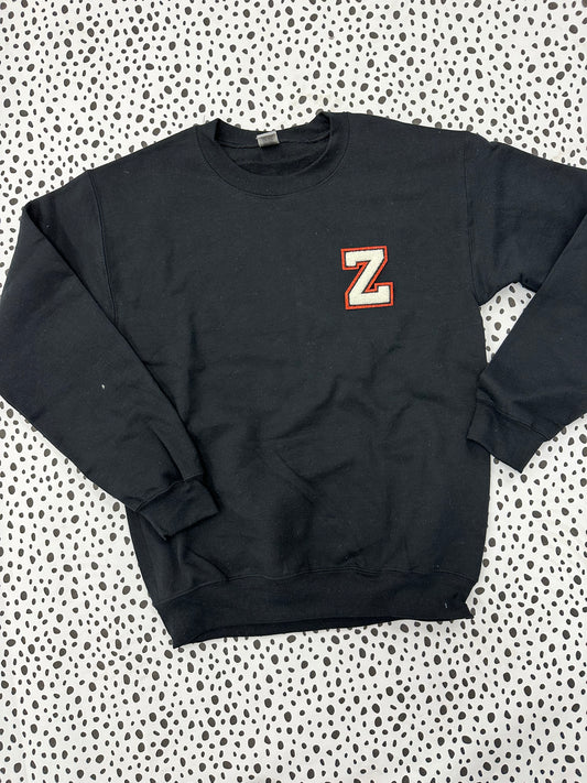 Black Z chenille patch sweatshirt