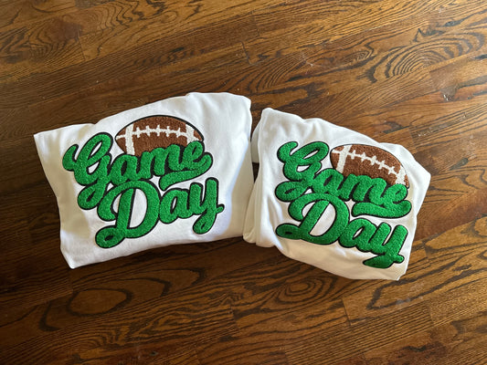Kelly green game day football patch sweatshirt