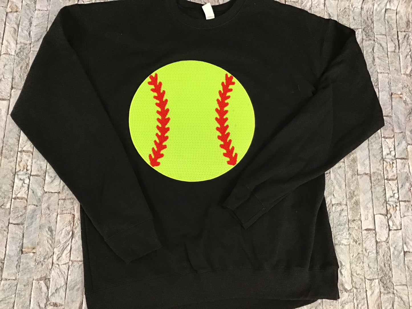 Sequin softball patch sweatshirt