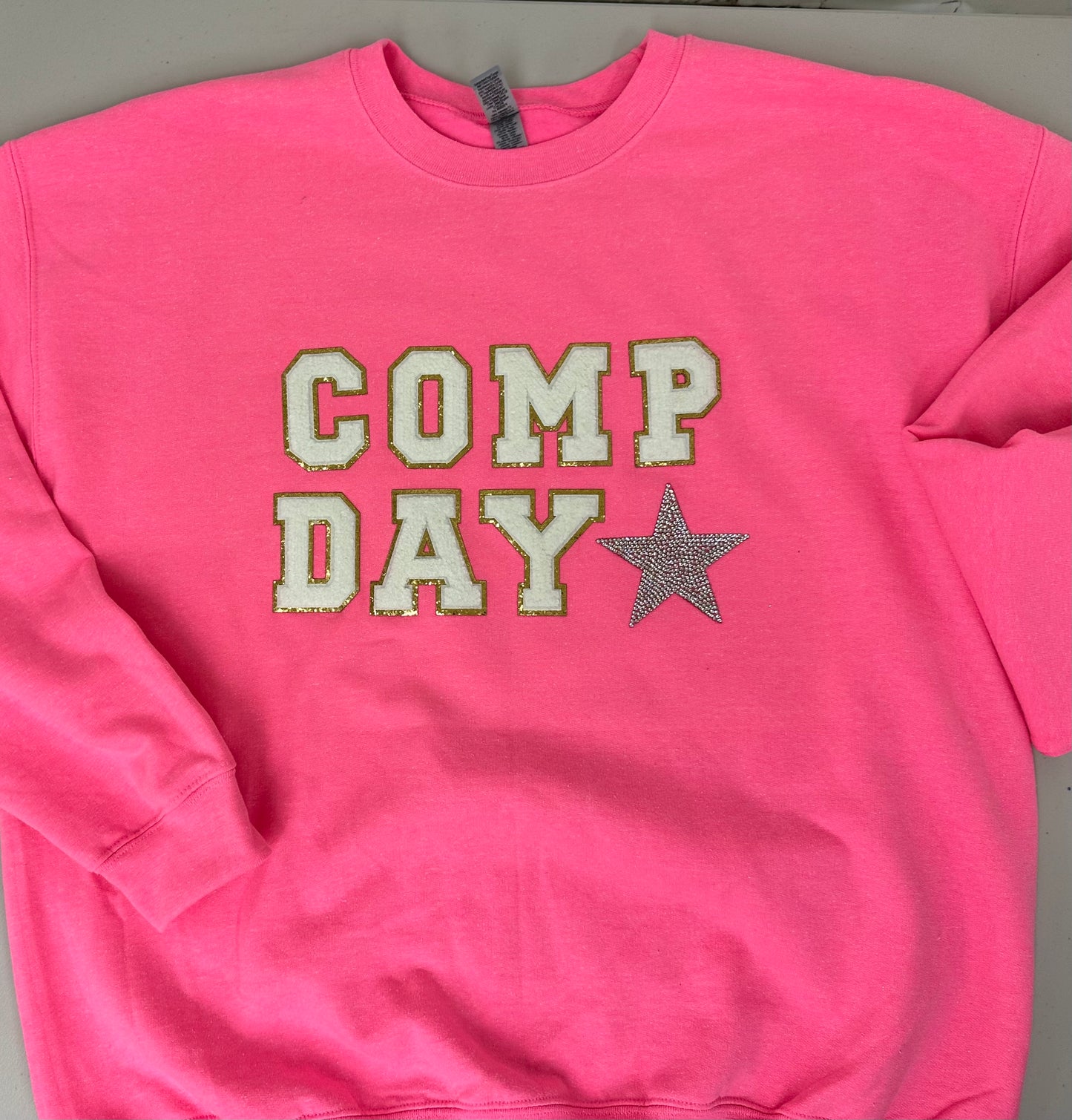 Comp Day Chenille patch sweatshirt