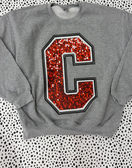Red faux sequin embroidery C