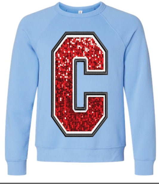 Faux sequin embroidery C - Columbia blue