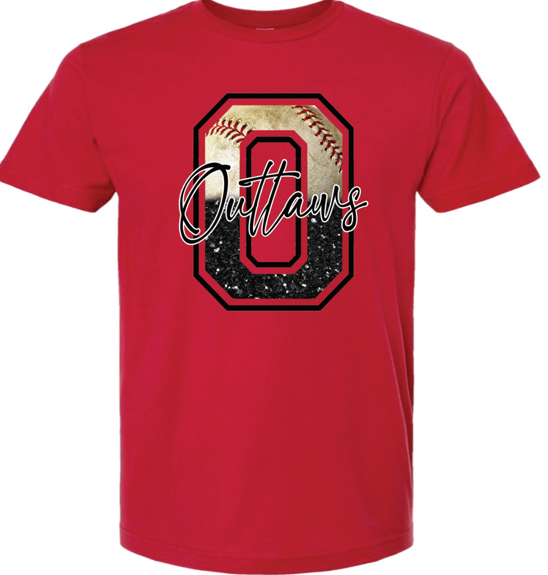 red Outlaws baseball/black glitter O