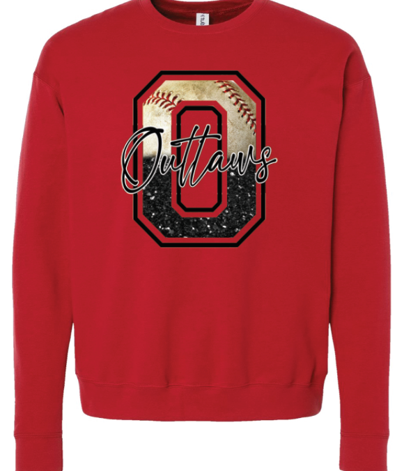 red Outlaws baseball/black glitter O