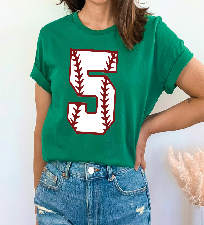 Kelly tee with baseball number