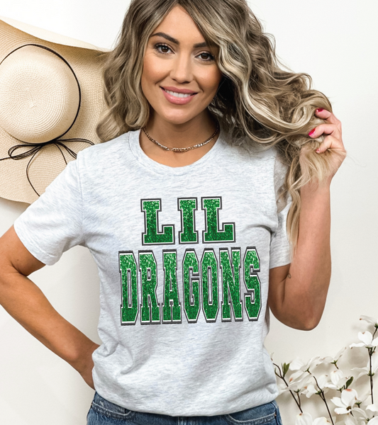 Heather grey Lil' Dragons glitter faux embroidery