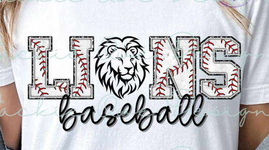 LIONS faux chenille with mascot baseball