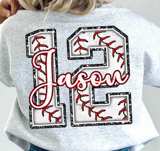 faux chenille baseball number/name