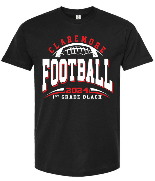 Adult Claremore football 1st grade with roster on back t-shirt - BLACK