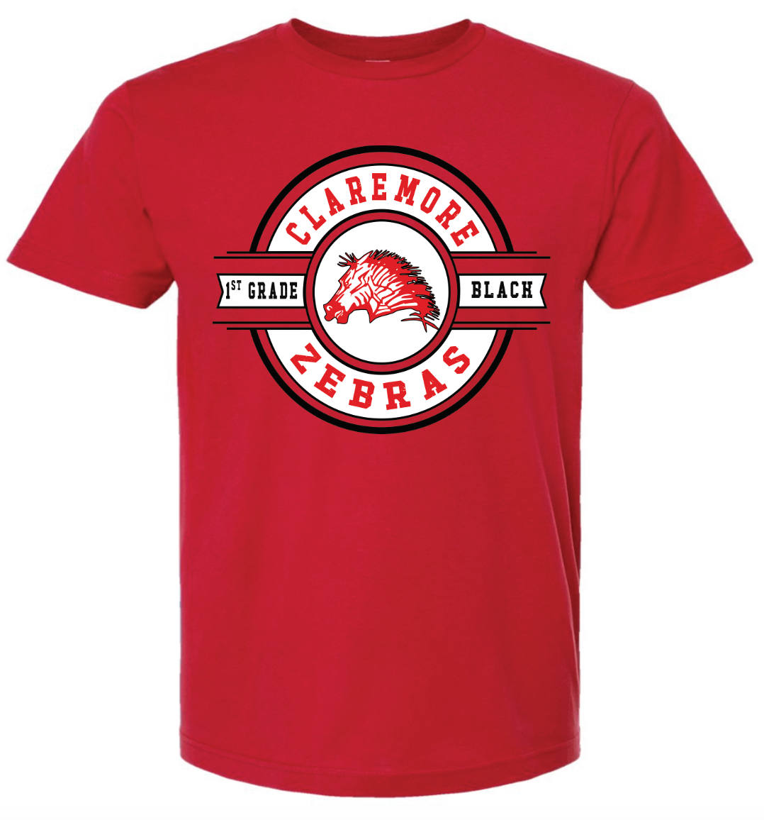 Adult Red claremore zebras 1st grade t-shirt - WHITE