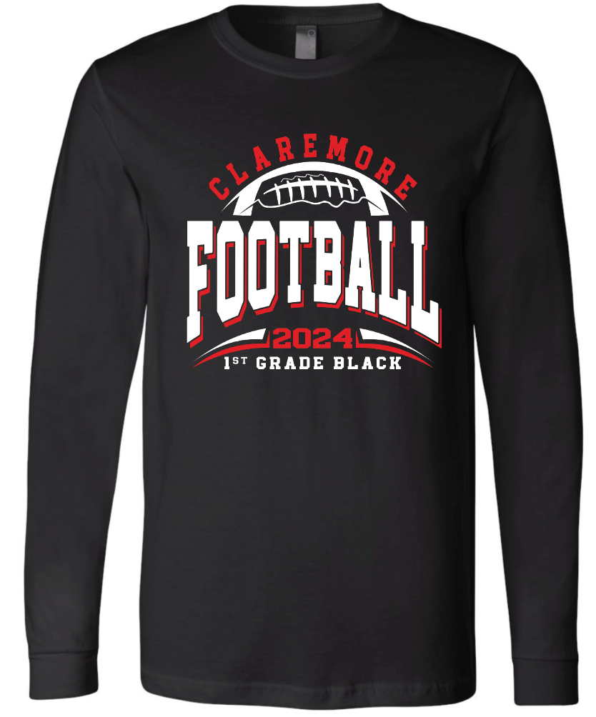 Adult Claremore 1st Grade football with roster long sleeve - BLACK