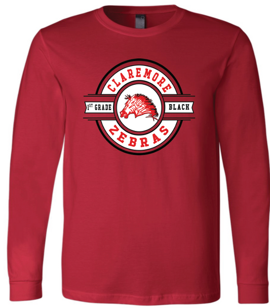 Adult red Claremore Zebras long sleeve - BLACK