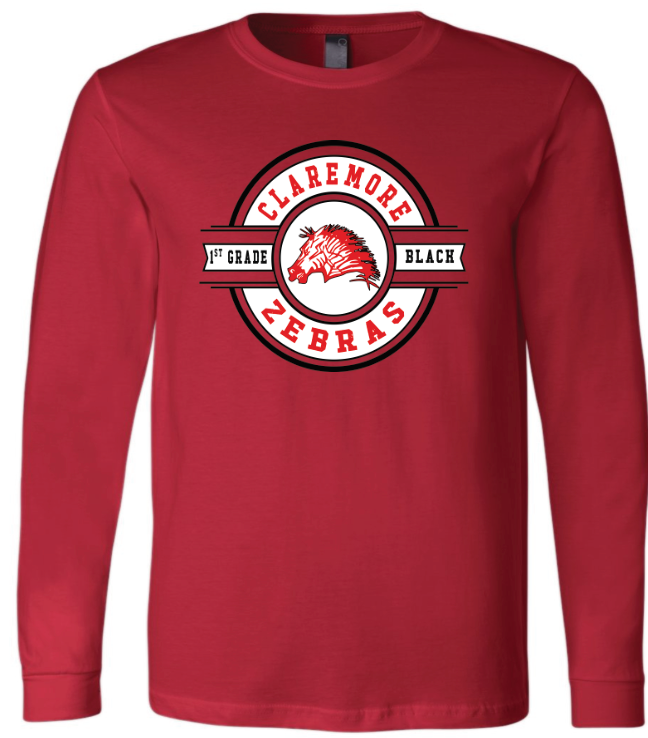 YOUTH red long sleeve Claremore 1st grade -WHITE