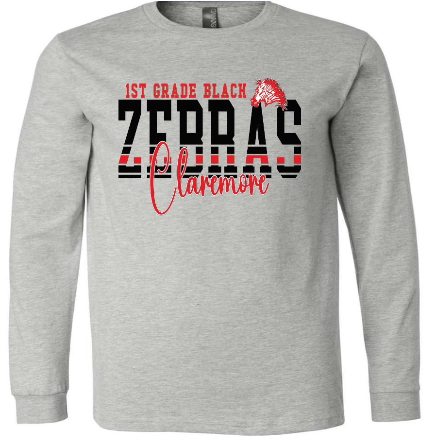 Adult grey Claremore Zebras long sleeve - BLACK