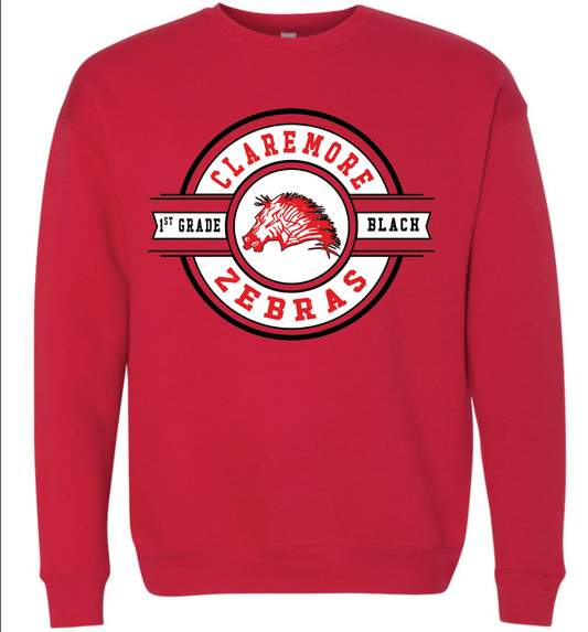 Adult red Claremore 1st grade football sweatshirt - BLACK