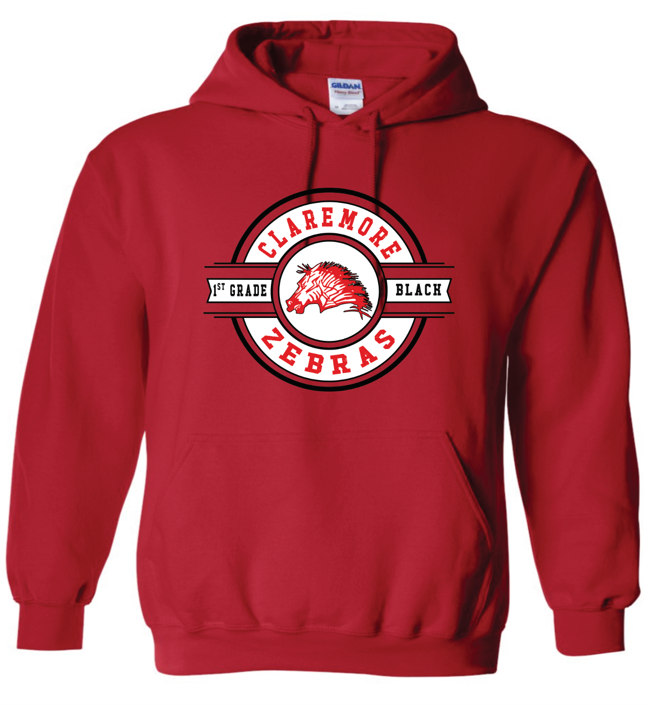 Adult red Claremore 1st Grade Football hoodie - WHITE