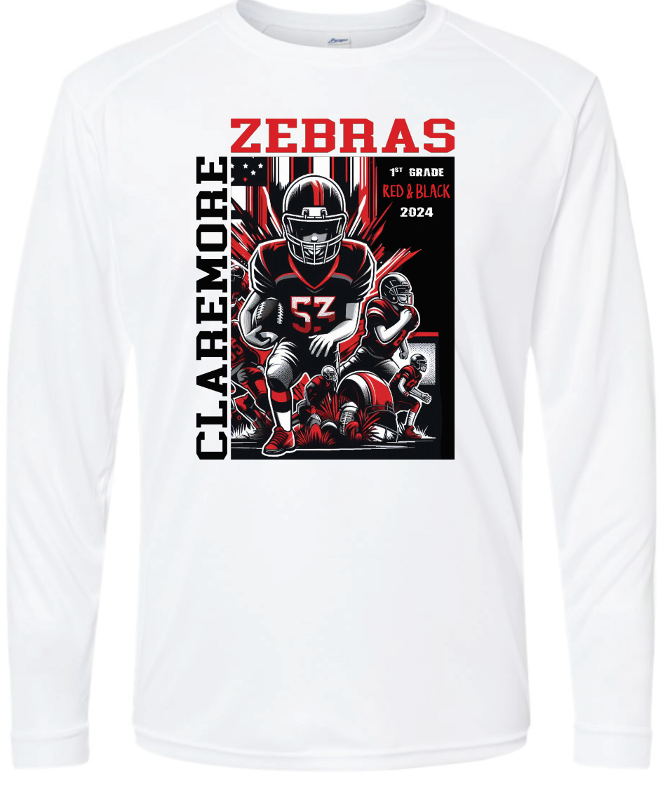 Performance long sleeve tee white Zebra football 1st grade - BLACK