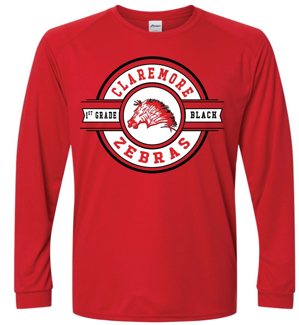 Performance long sleeve tee  red Zebra football 1st grade - WHITE