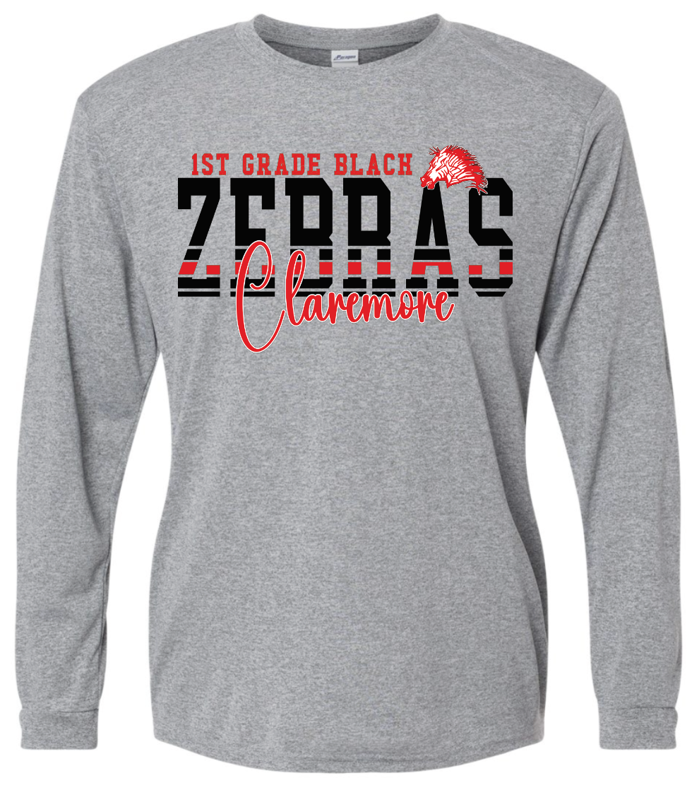 Performance long sleeve tee  grey Zebra football 1st grade - BLACK