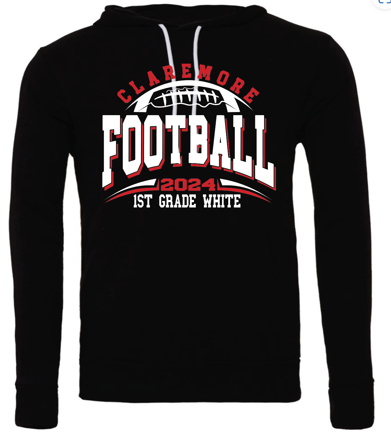 YOUTH black Claremore First Grade football hoodie - WHITE