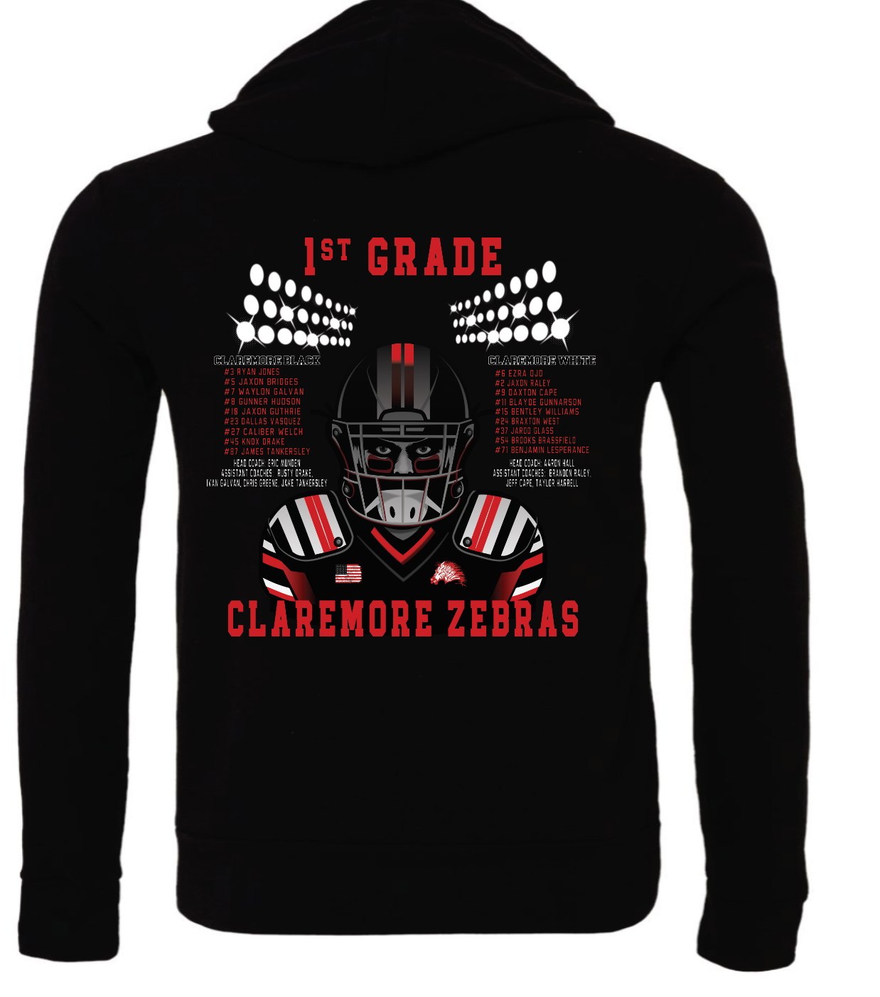 YOUTH black Claremore First Grade football hoodie - WHITE