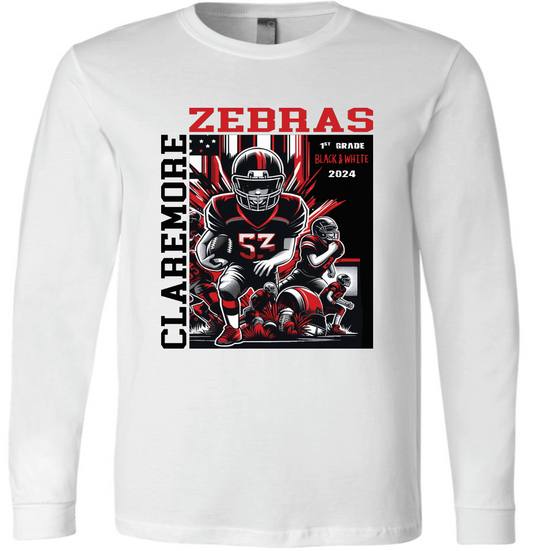 Adult white Claremore Zebras long sleeve - BLACK