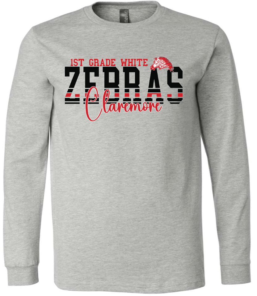 YOUTH grey long sleeve Claremore 1st grade - WHITE