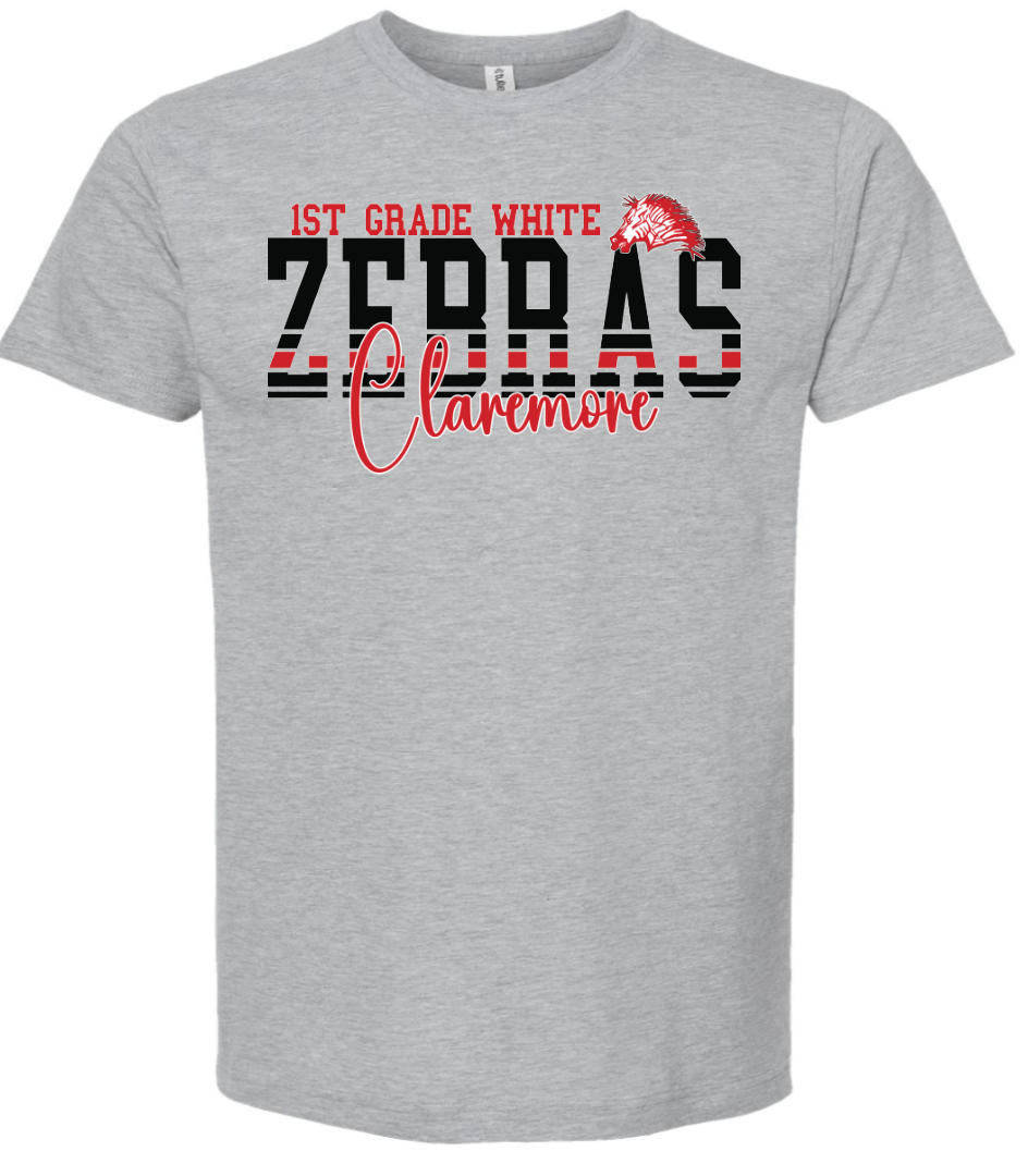 Adult grey claremore zebras 1st grade t-shirt - WHITE