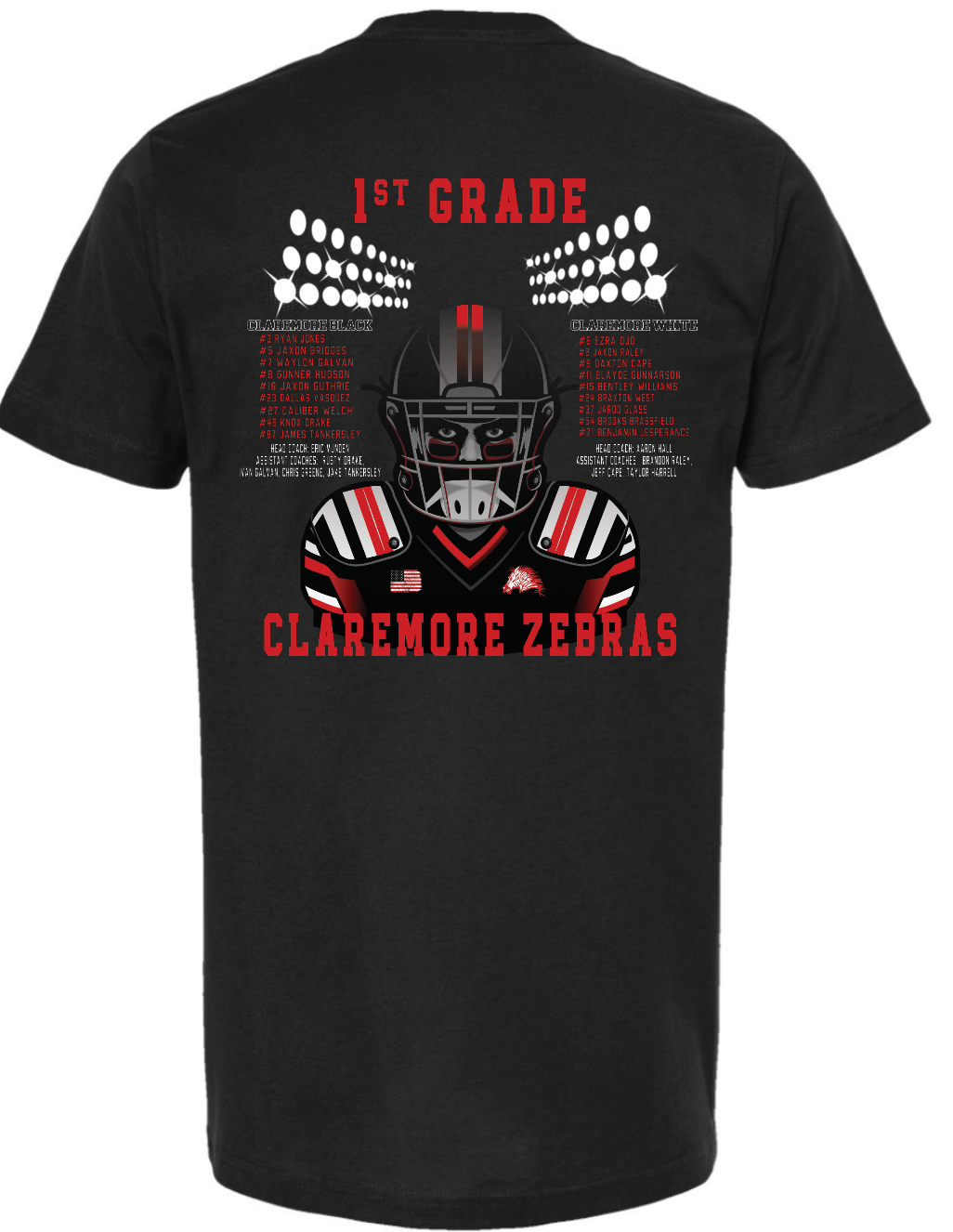 YOUTH black Claremore 1st grade football t-shirt - WHITE