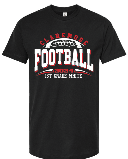 YOUTH black Claremore 1st grade football t-shirt - WHITE