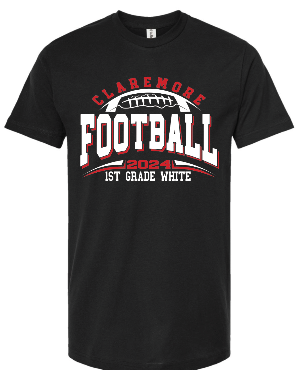 Adult Claremore football 1st grade with roster on back t-shirt - WHITE