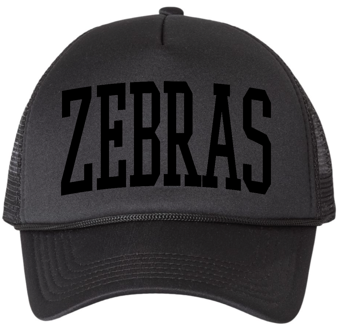 Black foam front trucker hat - ZEBRAS puff print - BLACK