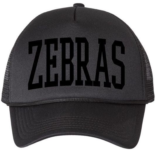 Black foam front trucker hat - ZEBRAS puff print