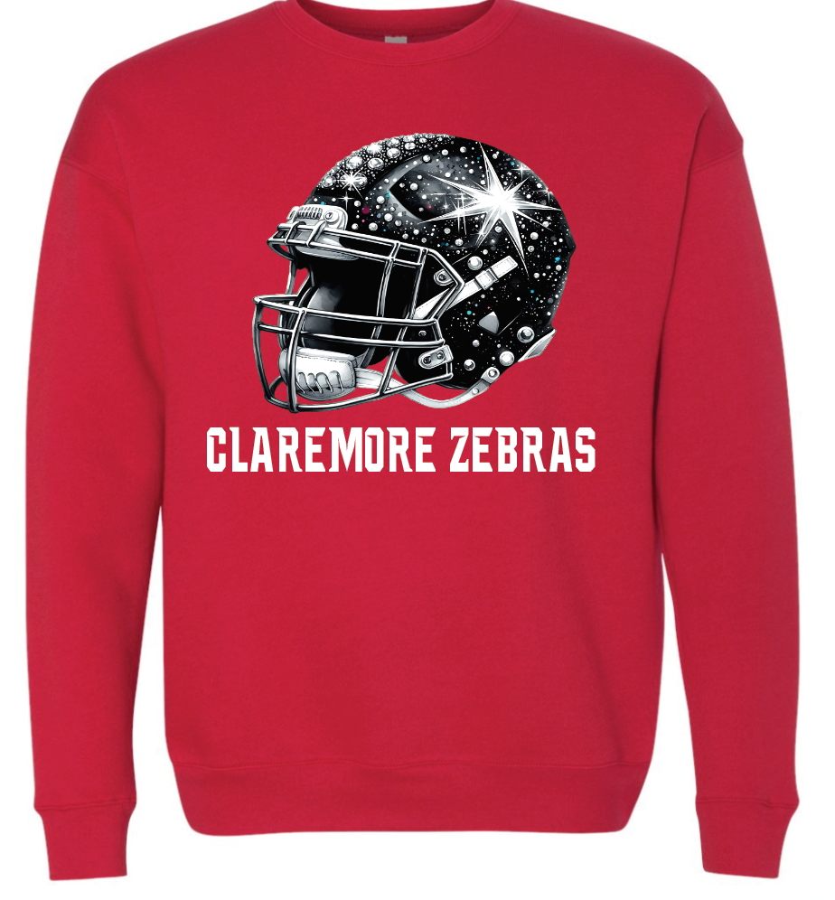 Claremore Zebras rhinestone football helmet sweatshirt