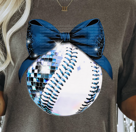 Youth disco baseball blue bow