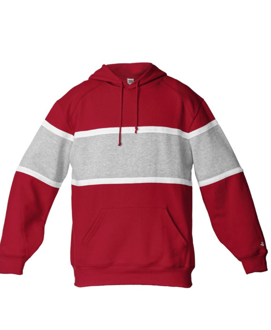 Badger - Untied Athletic Fleece Hooded Sweatshirt - 1282 Red/Oxford/White