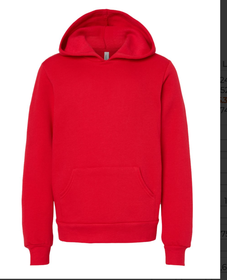 BELLA + CANVAS - Youth Sponge Fleece Hoodie - 3719Y RED