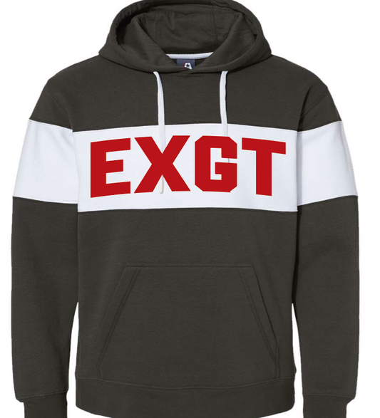 EXGT black varsity stripe hoodie