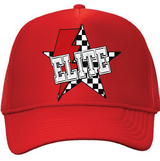 Elite checkered star bolt trucker hat