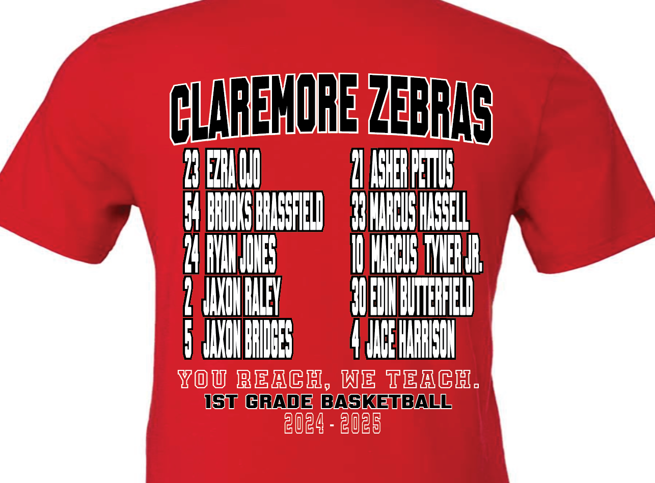 Youth Claremore Zebras Basketball - 1st Grade roster tee