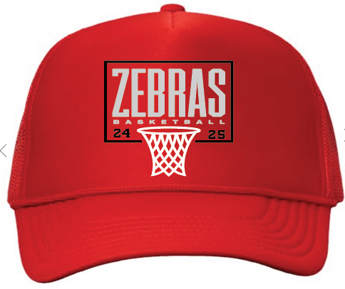 Red Zebras basketball trucker hat