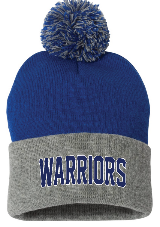 Warriors grey/royal pom pom beanie